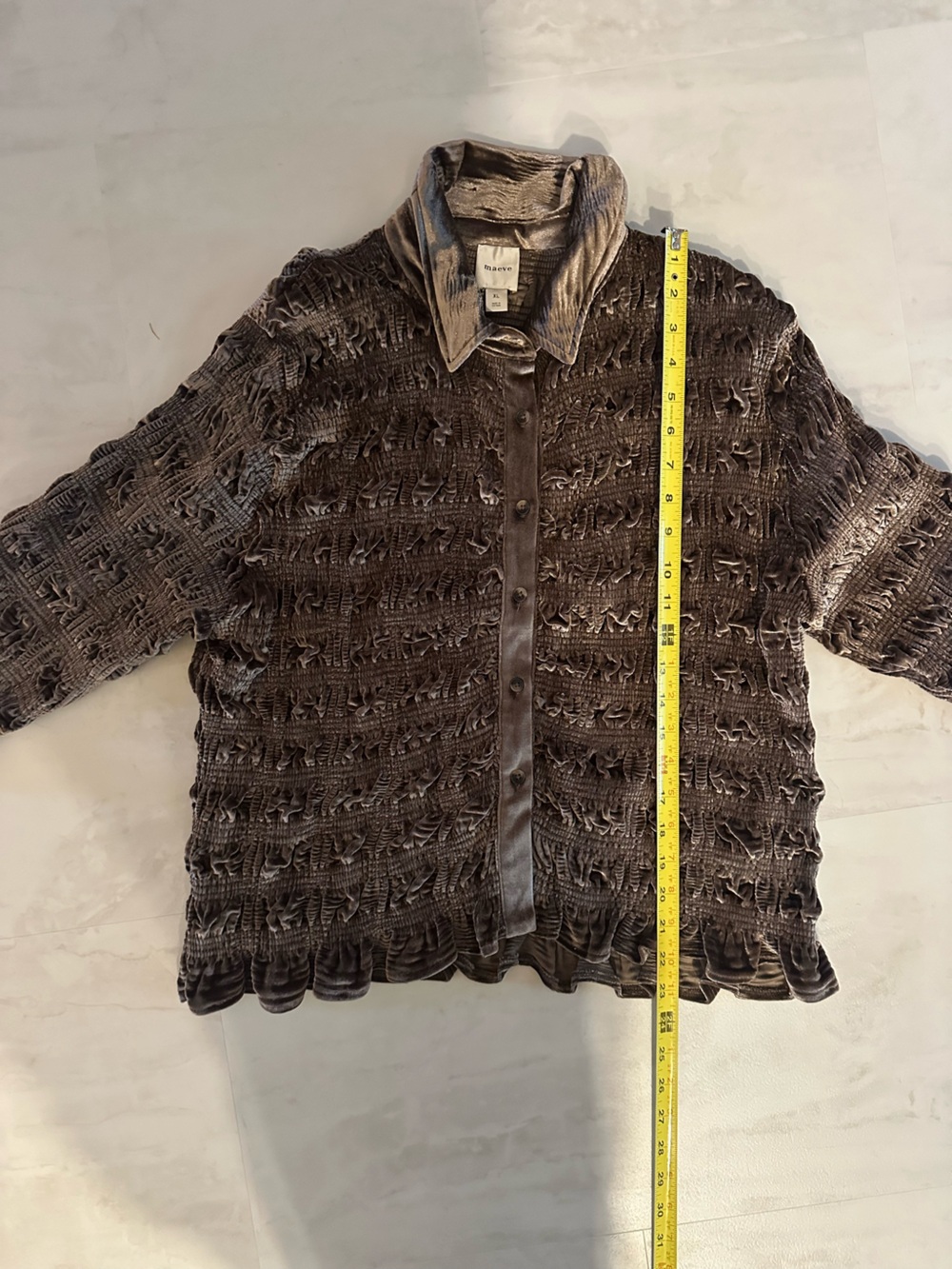 Maeve Textured Brown Velvet Button-Front Shirt - Picture 9 of 10